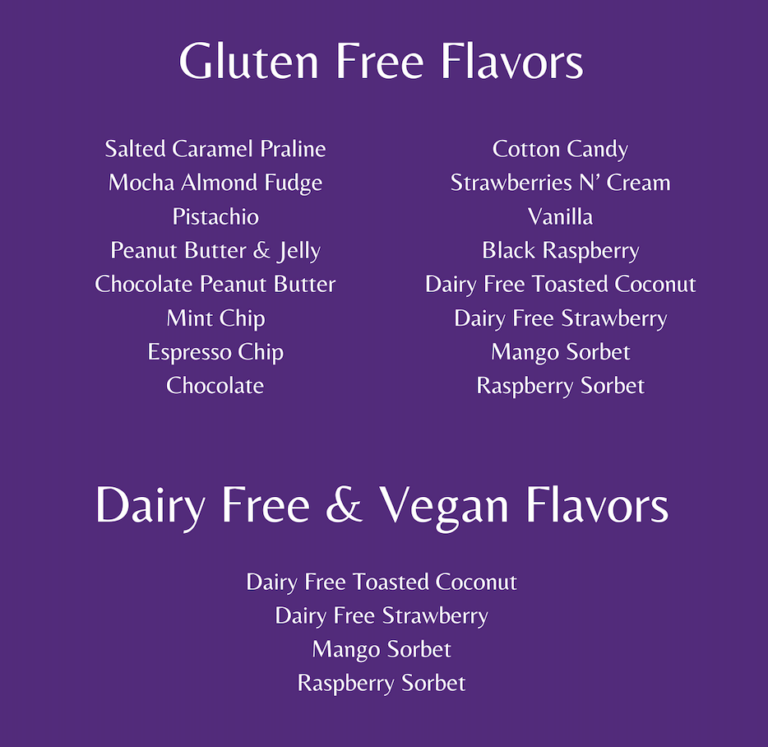 gluten free flavors at ice cream shop